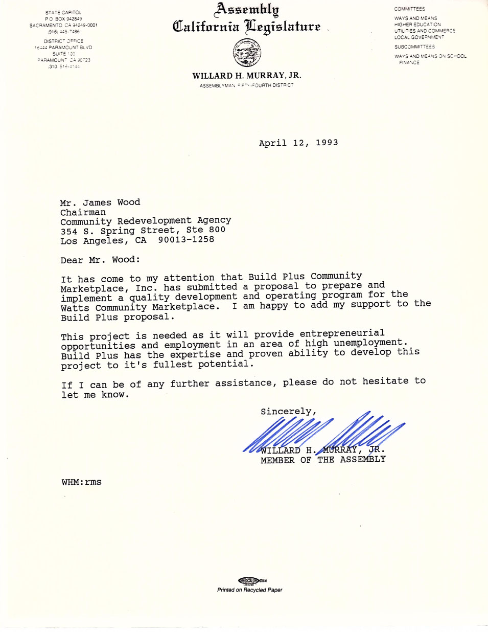 certificate of recognition from the california state assembly